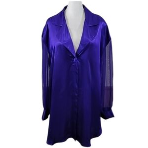 Victorias Secret Gown Purple Silky Button Front Sheer Sleeves Vintage Gold Tag